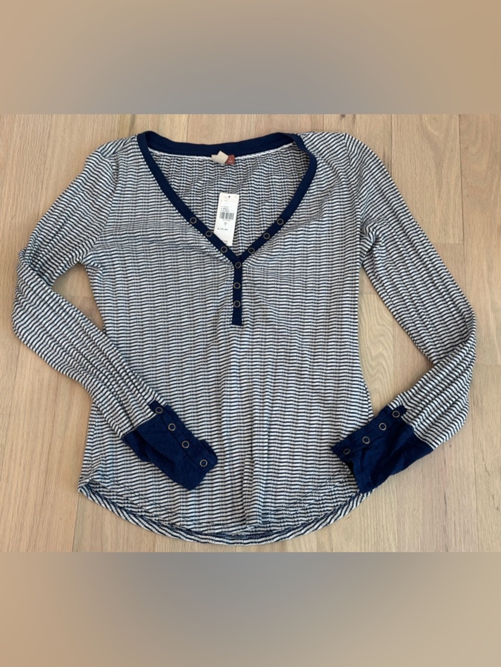 NEW Anthropologie Pilcro S Henley Long Sleeve Top Shirt NWT Navy Stripe
